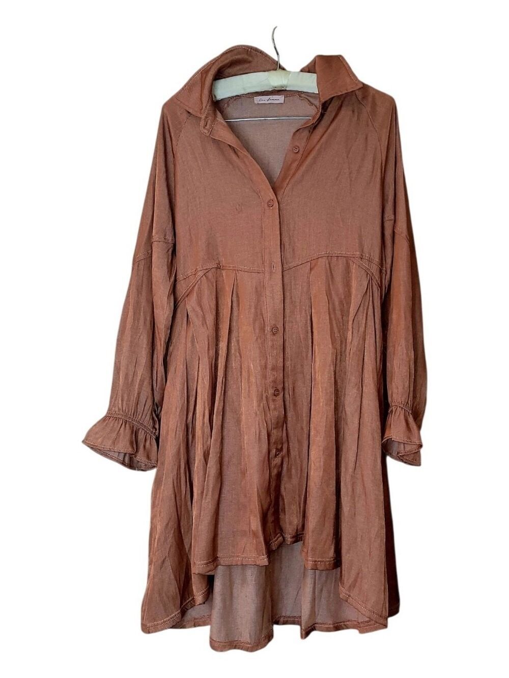 Ces Femme Brown Boho Long Sleeved Mini Dress S